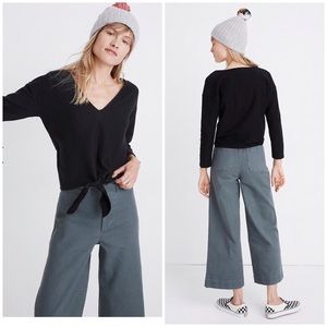 Madewell Texture and Thread Tie Front Top in Black